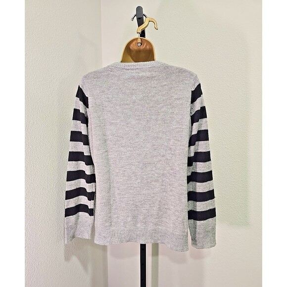 Preppy Novelty Festive Scottie Gray Black Stripe Knit Stretch Sweater Womens PL - Picture 4 of 6